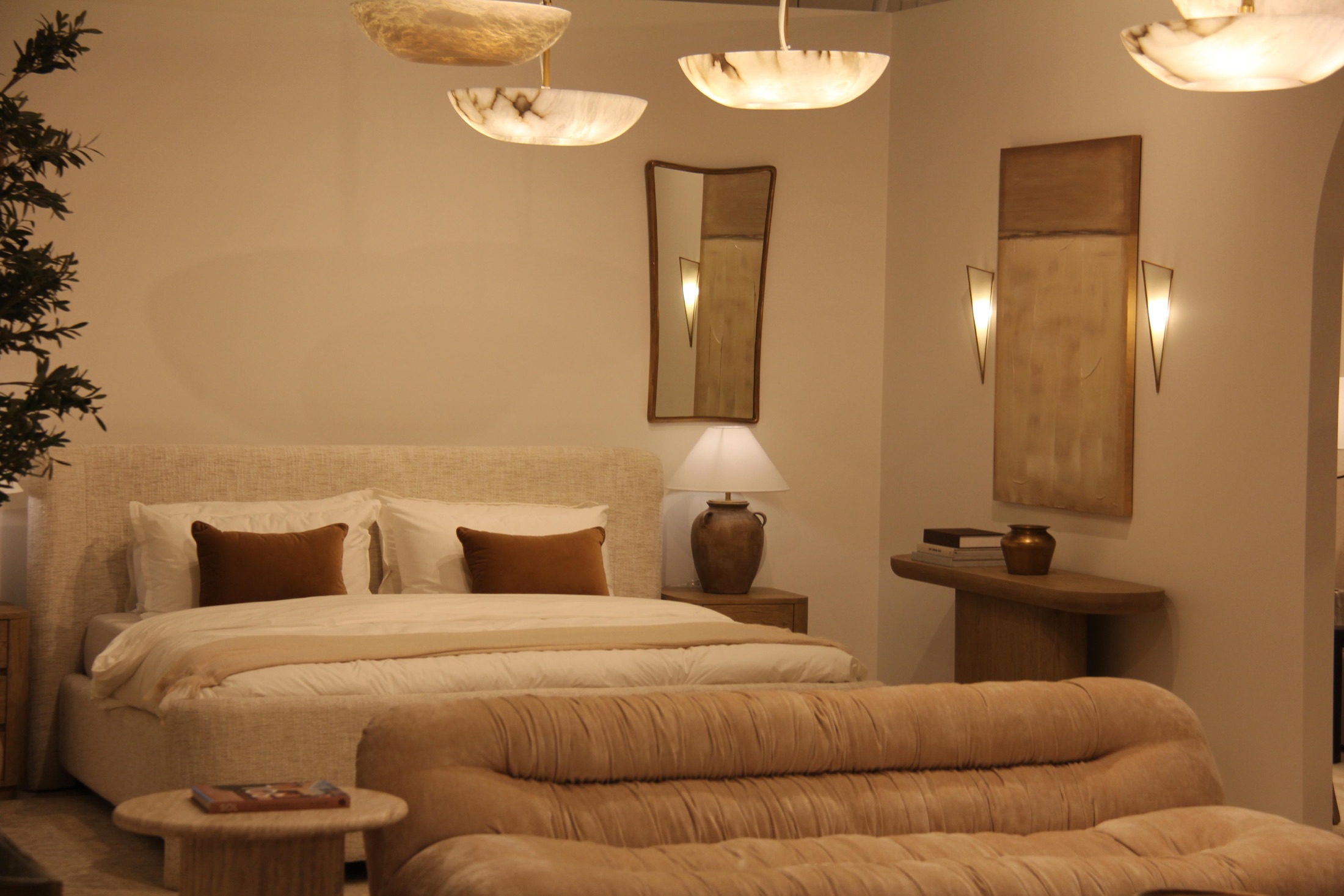 Alabaster pendants over a bedroom display